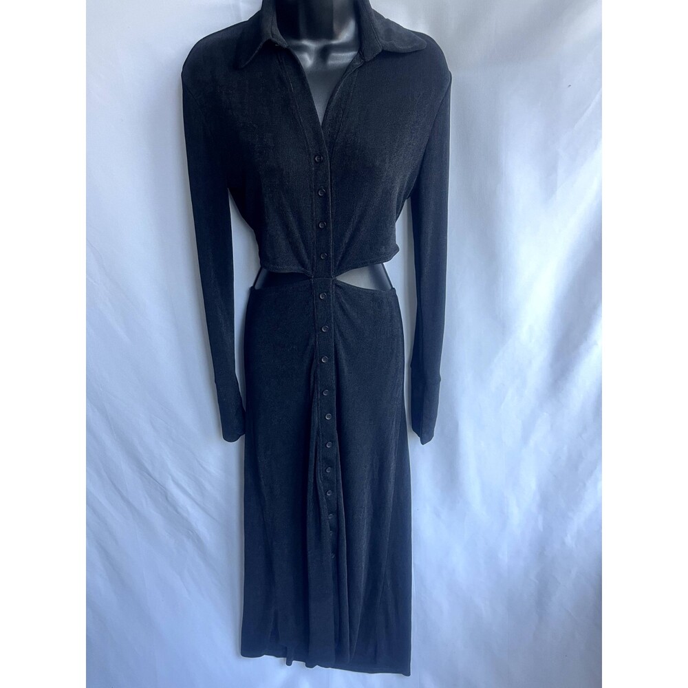 Bobbi Rocco NWT Black Slinky Long Sleeve Midi Dress With Cut Outs LBD Classy L - Picture 2 of 12
